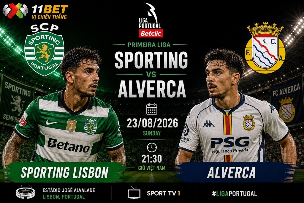 11BET Soi kèo Sporting Lisbon vs Alverca 02h30 ngày 23/08: Chủ nhà áp đảo, hướng tới chiến thắng cách biệt